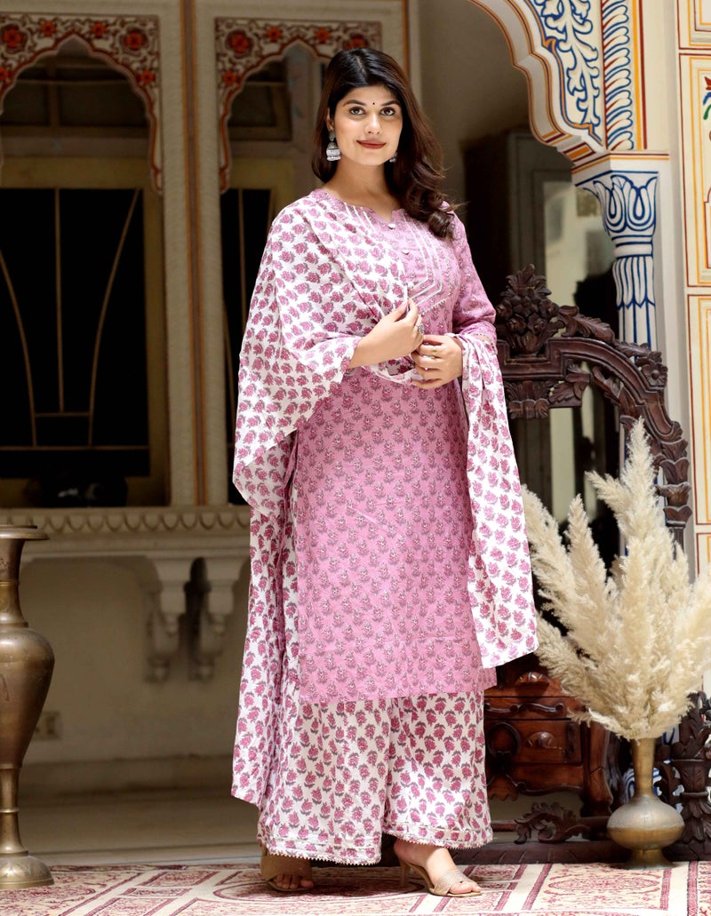 Miravan Women's Pink Cotton Kurta Set for Women - Image 2